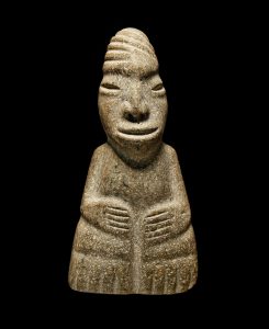 Olmec Figurine; Igneous Rock; Mexico; 1500-1000 B.C. The Olmec culture was among the first civilizations in Mesoamerica and gave much in the way of iconography to later cultures like the Mayan and Aztec. University of Missouri MAC1986-0066.