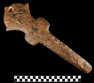 The Lilbourn Mace is another notable artifact from Missouri. Made from Mill Creek chert (southern Illinois), it was excavated from a Middle Mississippian period (A.D. 1200 – 1400) burial at the Lilbourn site in New Madrid County, MO. University of Missouri MAC1971-0578.